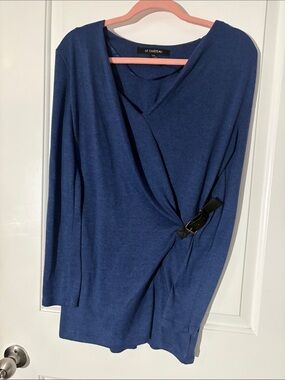 le chateau Navy Blue Wrap-Style Long Sleeve Dress